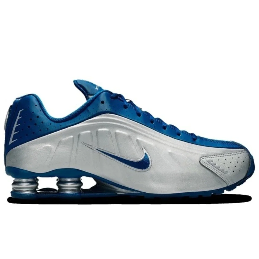 Nike Shox R4 Men's Size 10 Sneakers NO LID #IQ939 476 Blue Metallic Silver